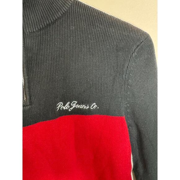 VTG 90s Y2K Rib Knit 3/4 Zip 100% Cotton Polo Jean Co Red Black White Medium - Picture 2 of 8